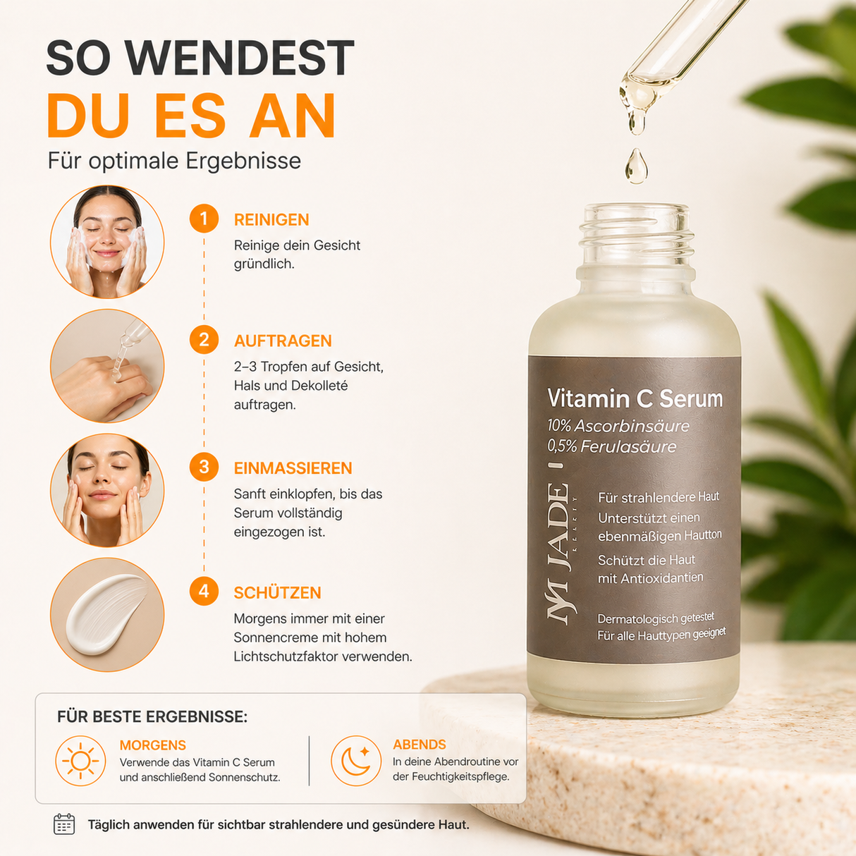 Jade Beauty Vitamin C Serum - 10% Ascorbinsäure & 0,5% Ferulasäure (30 ml)